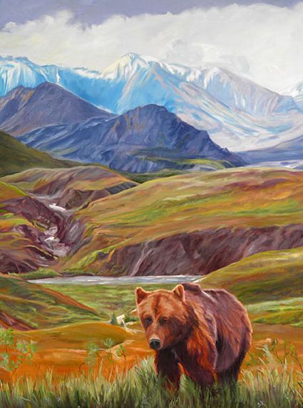 Original Oil Painting of Grizzly Bear in Denali