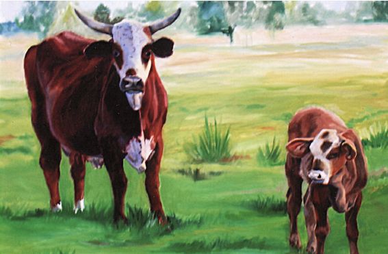 Original Oil Painting of cow and calf