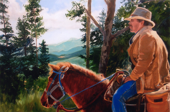 Original Western oil painting of cowboy and his horse