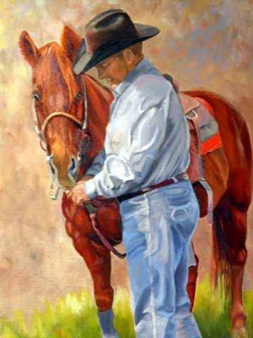 Original oil painting of a working cowboy and his horse
