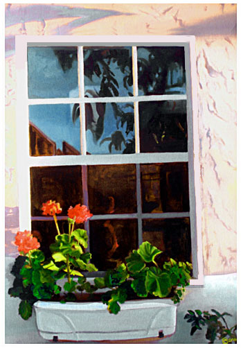 Original oil painting of  flowers in sunny window