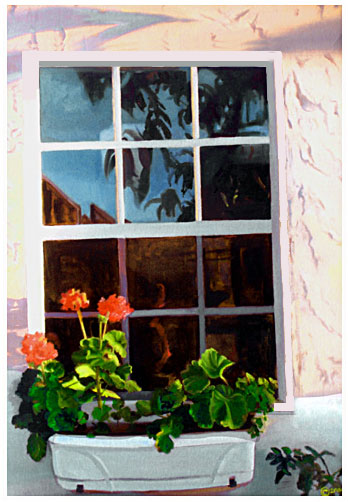 Original oil painting of flowers in sunny window