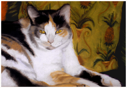 Original oil painting portrait of a calico cat
